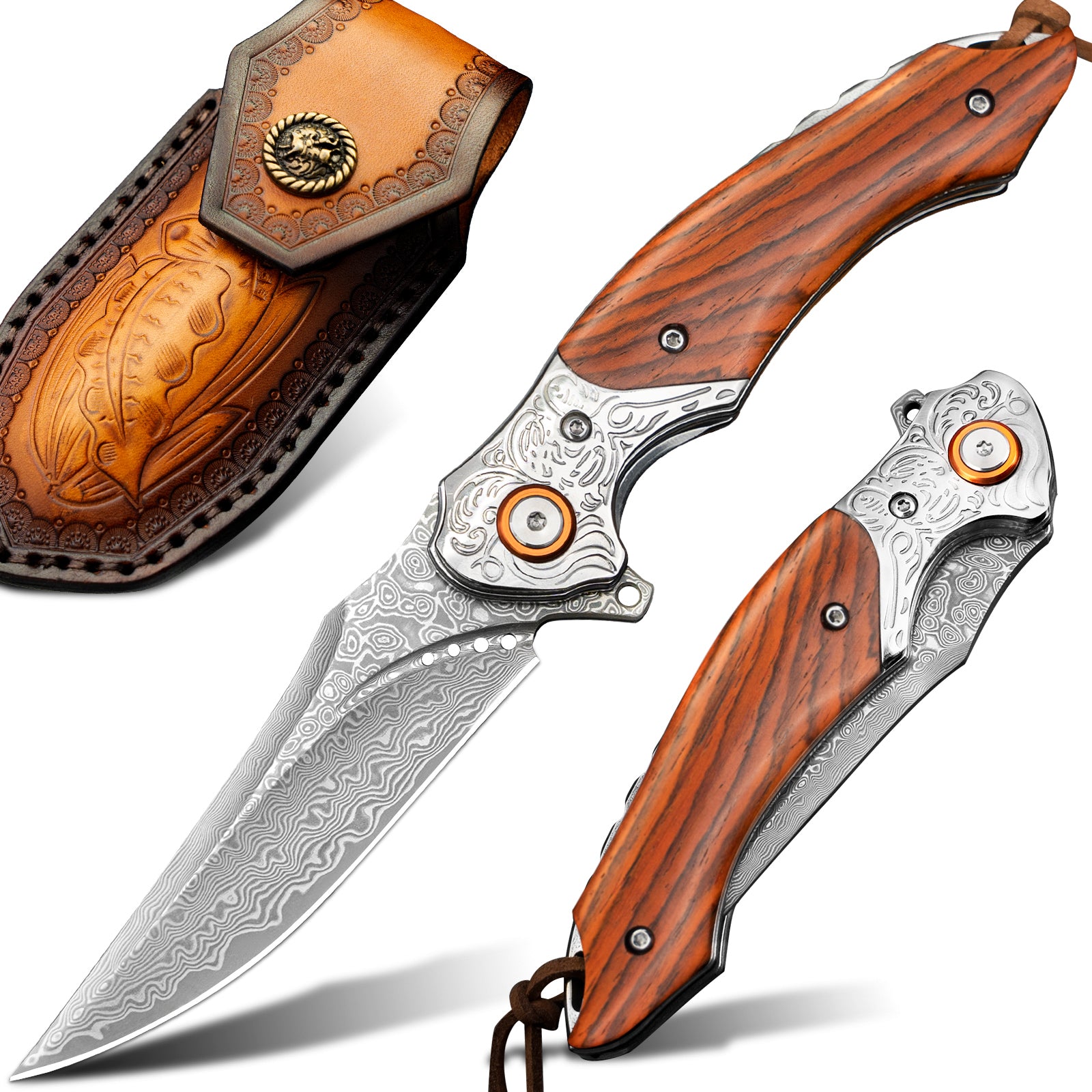 Raffir folding knife kit with damascus knife blade and VG10 core steel