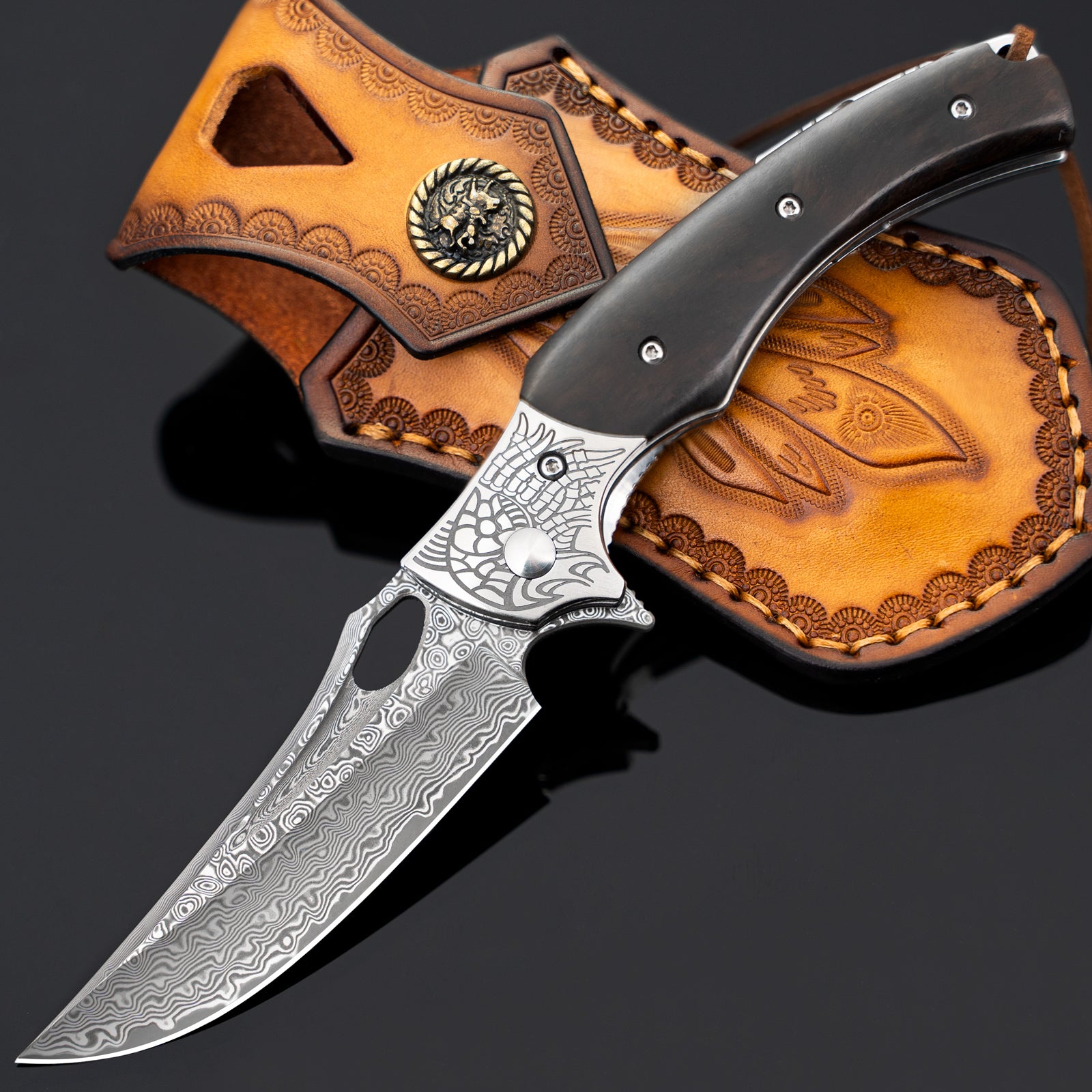 Granite Knife USA  Damascus Steel & Granite Handle - Perkin Knives