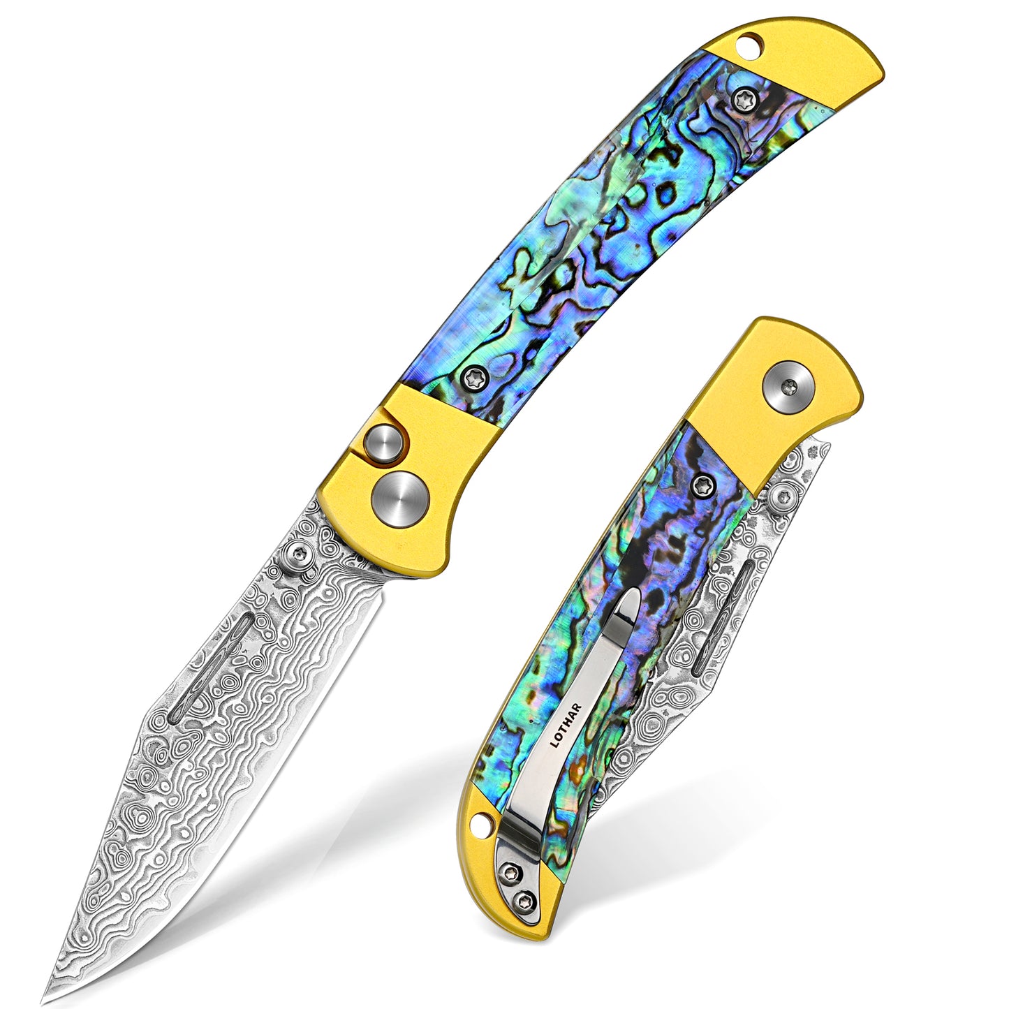 LOTHAR Falcon Pocket Knife, 2.98" 14C28N Steel Blade EDC Knife, G10 Handle, Button Lock Knife