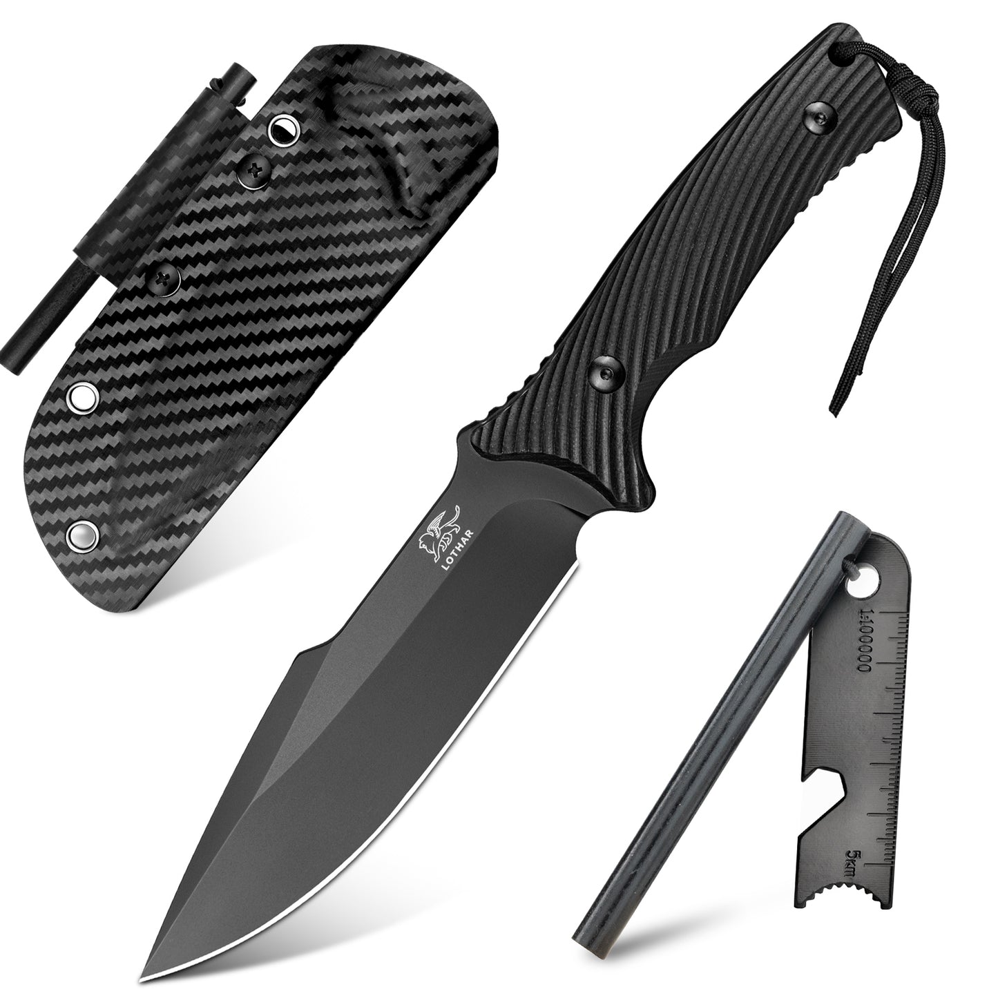 LOTHAR Survival Knife for Men, D2 Blade Full Tang Fixed Blade Jagdmesser mit Kydex-Scheide und G10-Griff, Camping-Jagdmesser für Outdoor, Weihnachtsstrumpffüller für Männer, Papa, Ehemann