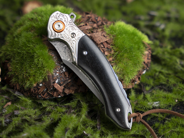 LOTHAR RHAEGAL Damascus Pocket Knife, 3.4'' VG10 Damascus Blade