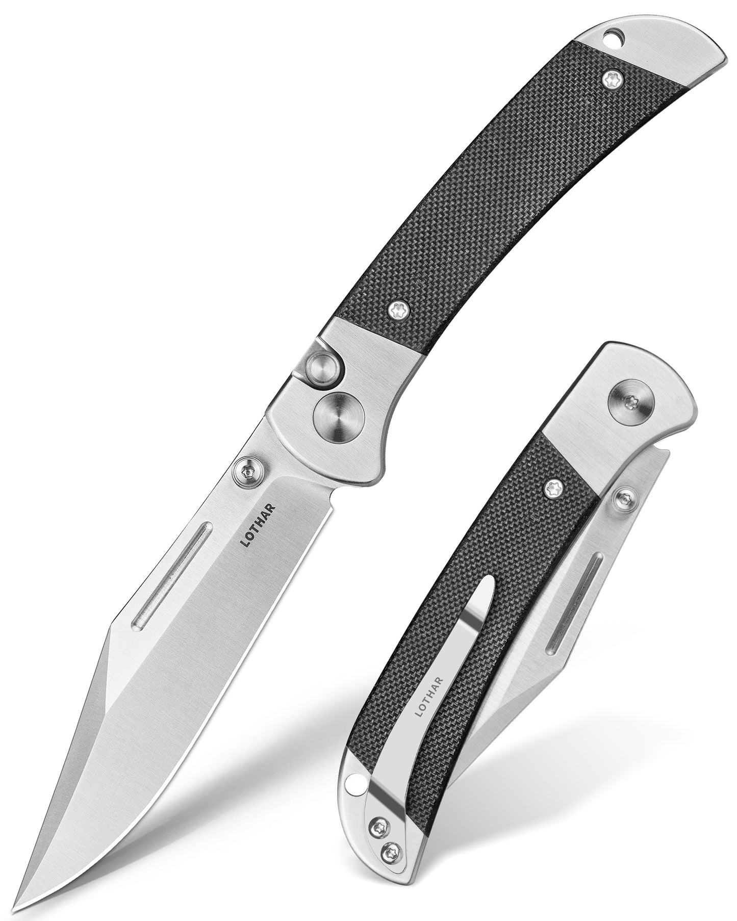 LOTHAR Falcon Pocket Knife, 2.98" 14C28N Steel Blade EDC Knife, G10 Handle, Button Lock Knife