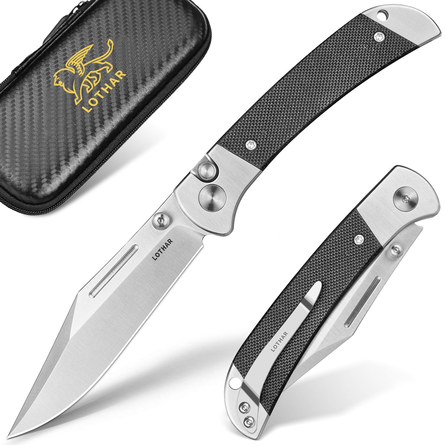 LOTHAR Falcon Pocket Knife, 2.98" 14C28N Steel Blade EDC Knife, G10 Handle