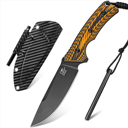 LOTHAR FOX Fixed Blade Hunting Knife, 4.5‘’ D2 Steel Blade Full Tang Knife, G10 Handle, Great Knife for Survival, Camping, Bushcraft or Hunting