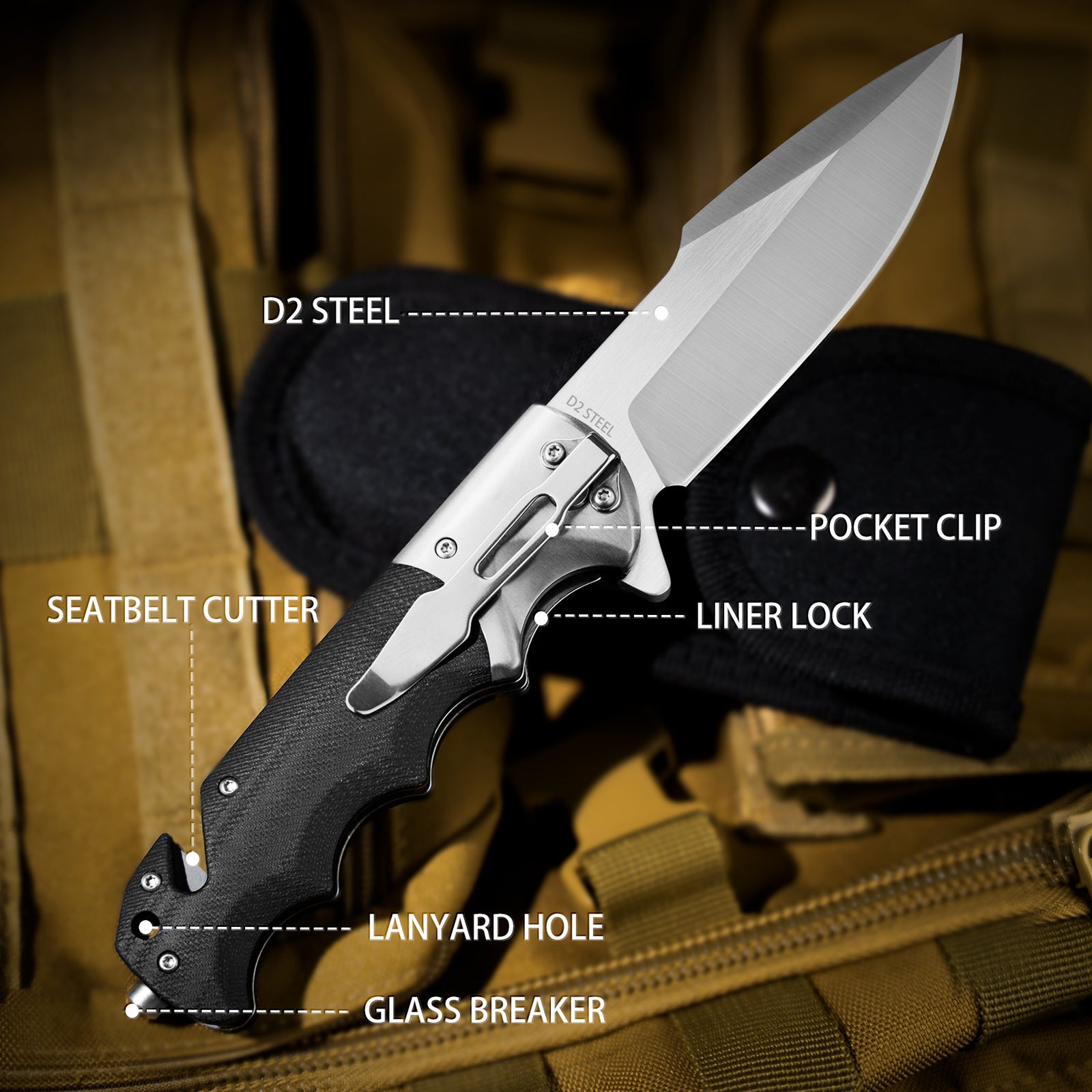 Pocket knife clearance with seatbelt cutter